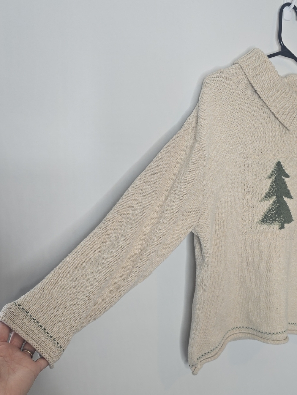 Vintage Beige Knit Women's Christmas  Sweater with Green Tree Motif - Picture 3 of 6